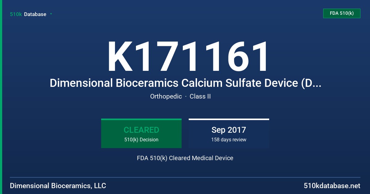 K171161 Dimensional Bioceramics Calcium Sulfate Device (DB-CSD) FDA 510(k) Cleared Medical Device