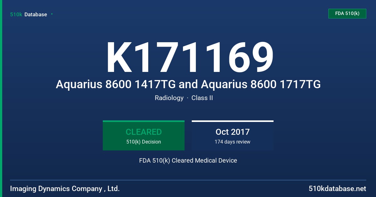 K171169 Aquarius 8600 1417TG and Aquarius 8600 1717TG FDA 510(k) Cleared Medical Device