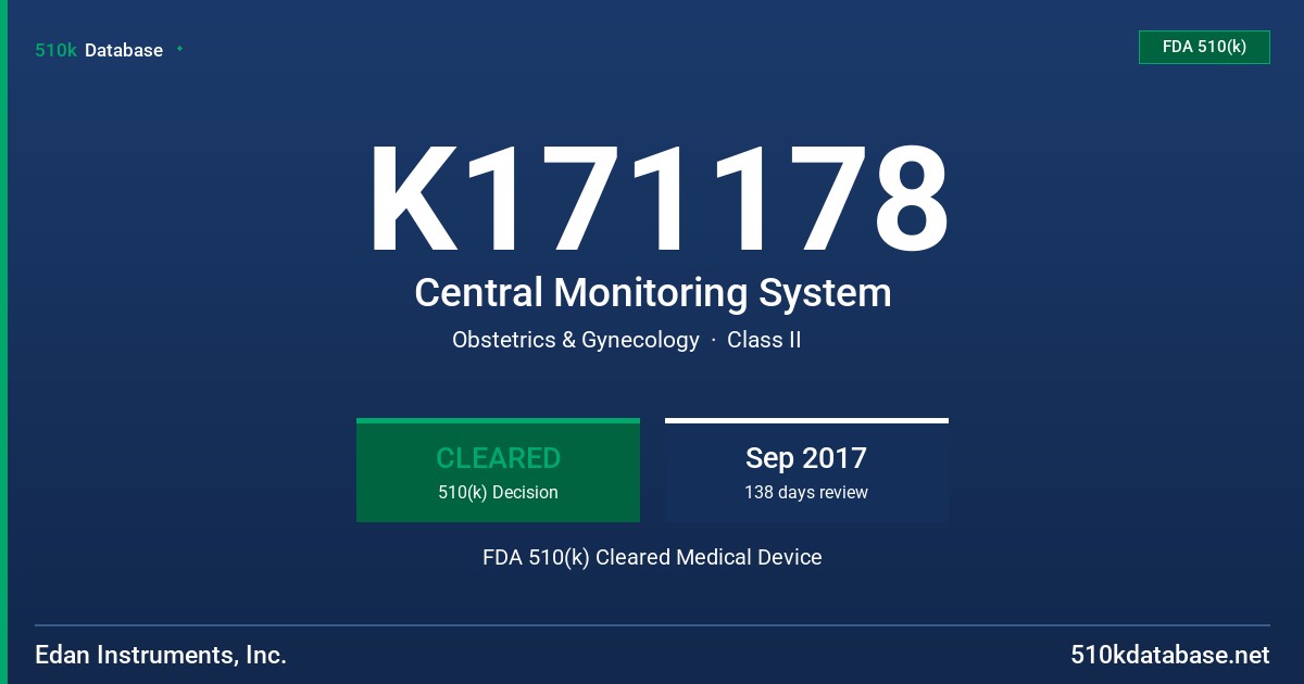K171178 Central Monitoring System FDA 510(k) Cleared Medical Device