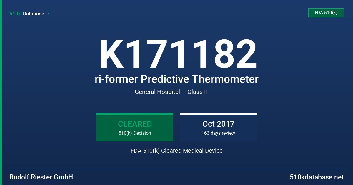 K171182 ri-former Predictive Thermometer FDA 510(k) Cleared Medical Device