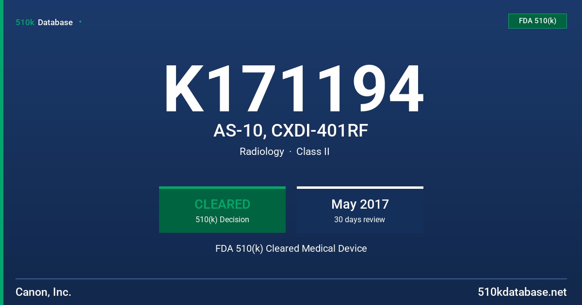 K171194 AS-10, CXDI-401RF FDA 510(k) Cleared Medical Device