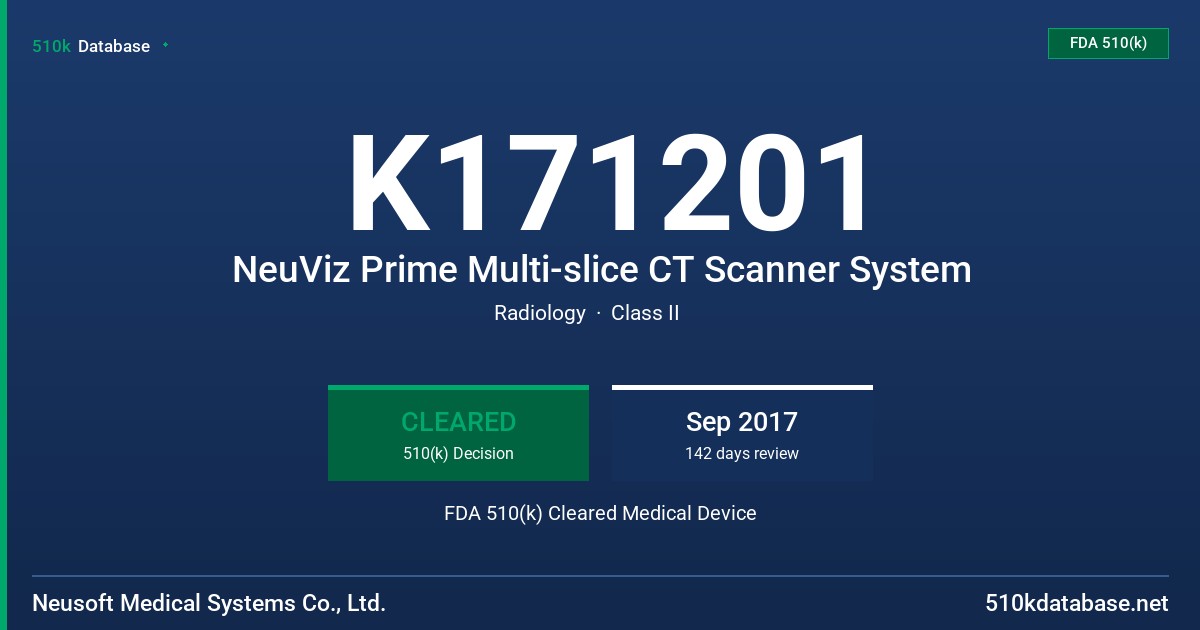 K171201 NeuViz Prime Multi-slice CT Scanner System FDA 510(k) Cleared Medical Device