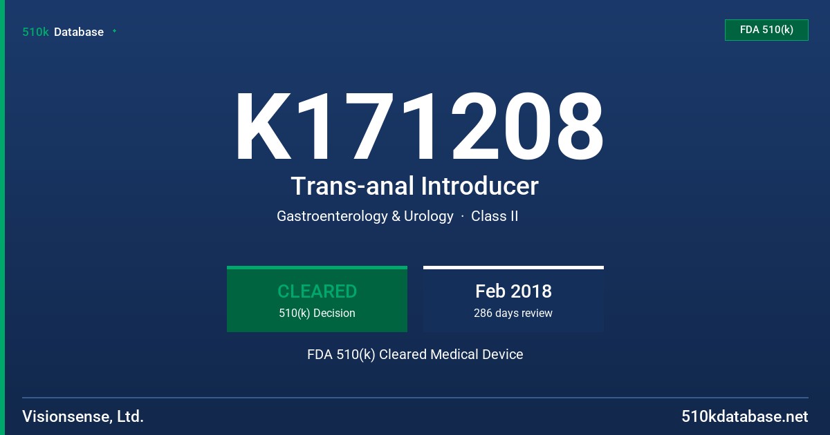 K171208 Trans-anal Introducer FDA 510(k) Cleared Medical Device