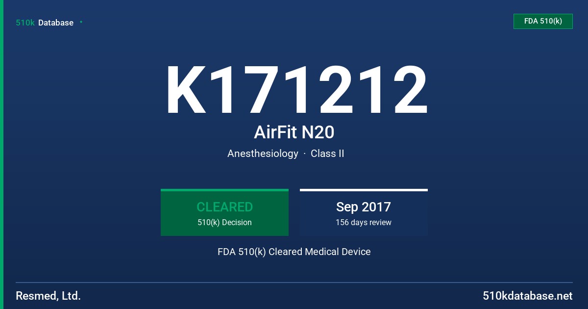 K171212 AirFit N20 FDA 510(k) Cleared Medical Device