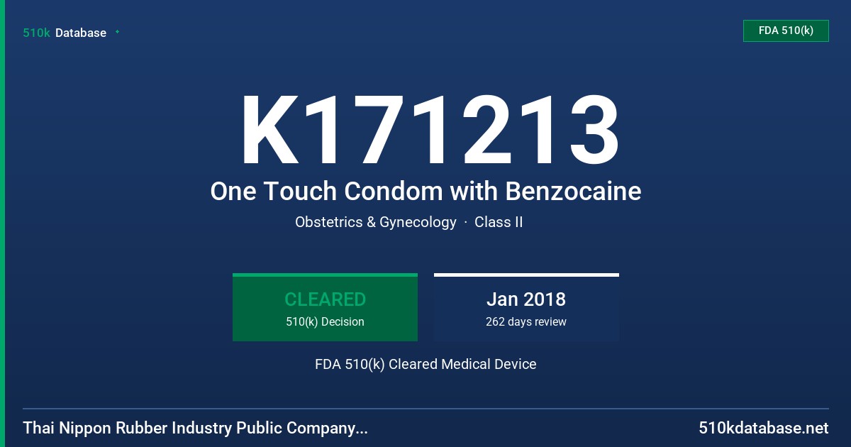 K171213 One Touch Condom with Benzocaine FDA 510(k) Cleared Medical Device