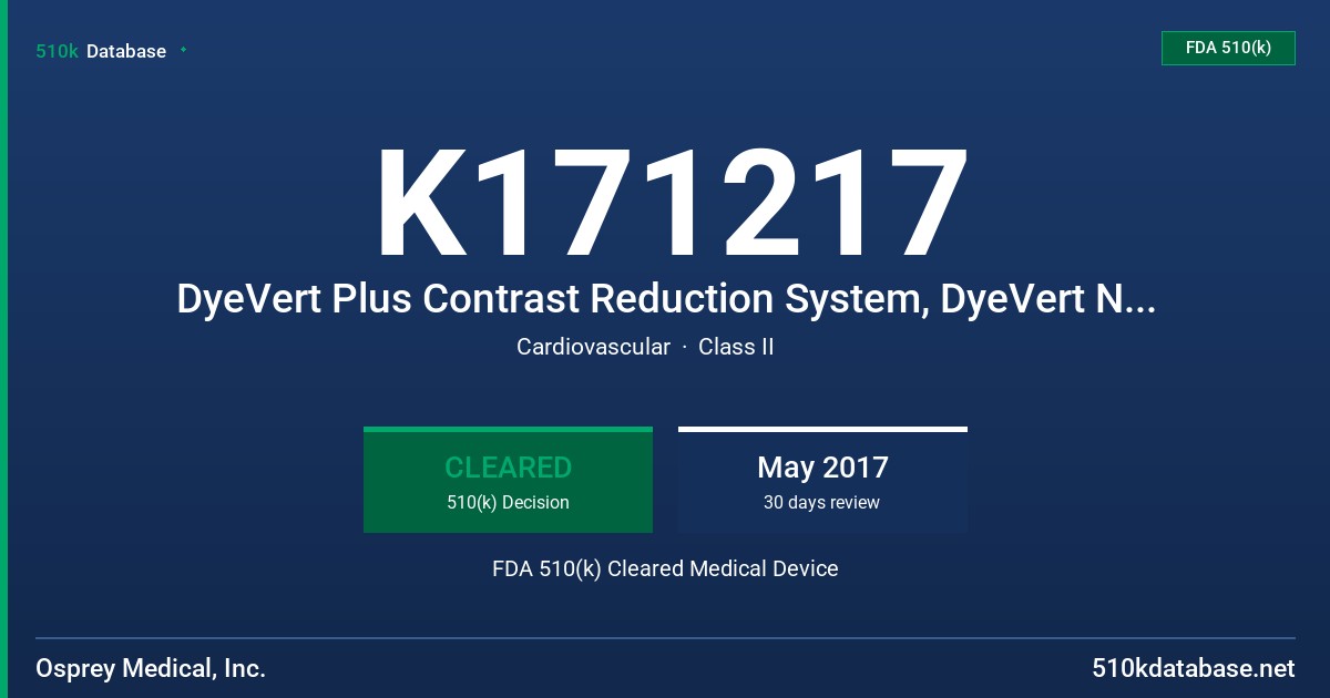 K171217 DyeVert Plus Contrast Reduction System, DyeVert NG Contrast Reduction System FDA 510(k) Cleared Medical Device