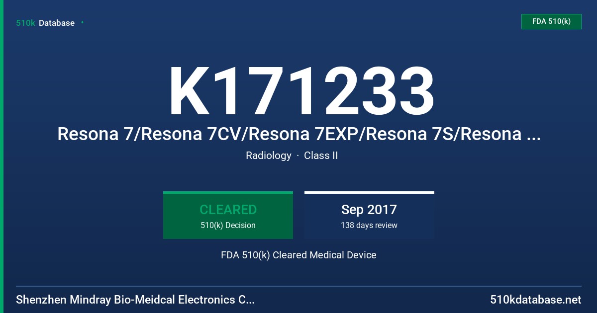 K171233 Resona 7/Resona 7CV/Resona 7EXP/Resona 7S/Resona 7OB Diagnostic Ultrasound System FDA 510(k) Cleared Medical Device