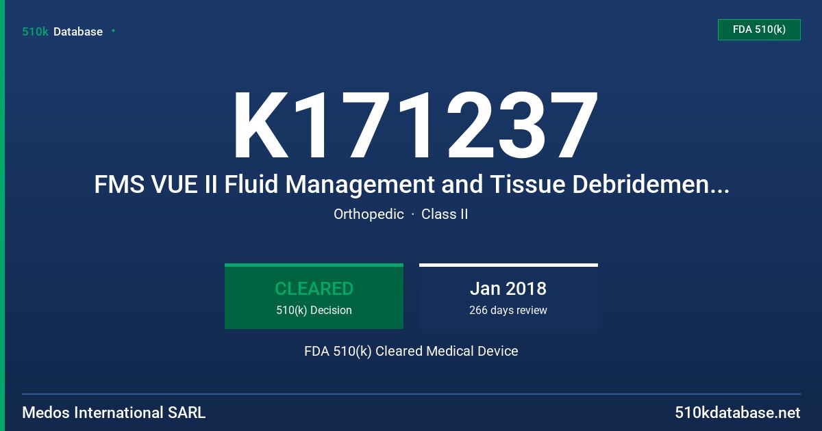 K171237 FMS VUE II Fluid Management and Tissue Debridement System FDA 510(k) Cleared Medical Device