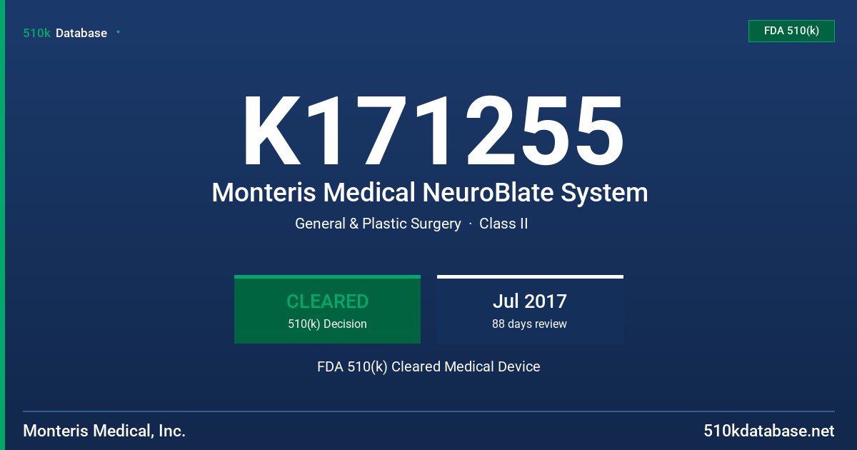 K171255 Monteris Medical NeuroBlate System FDA 510(k) Cleared Medical Device