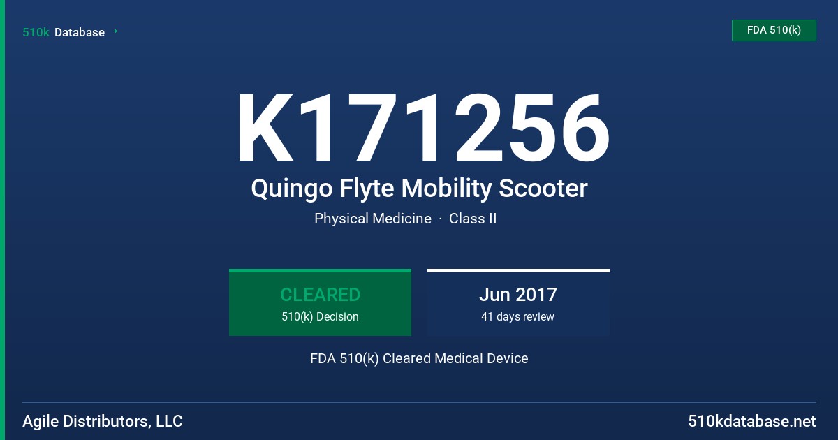 K171256 Quingo Flyte Mobility Scooter FDA 510(k) Cleared Medical Device