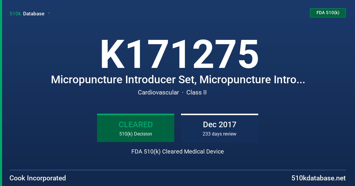K171275 Micropuncture Introducer Set, Micropuncture Introducer Set with Push-Plus Design, Micropuncture Introducer Set with Silhouette Transitionless Design,  Micropuncture Introducer Set with Silhouette Transitionless Design and Push-Plus Design FDA 510(k) Cleared Medical Device