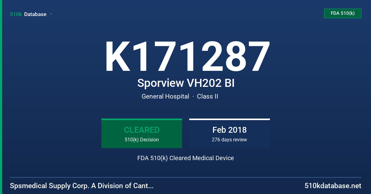 K171287 Sporview VH202 BI FDA 510(k) Cleared Medical Device