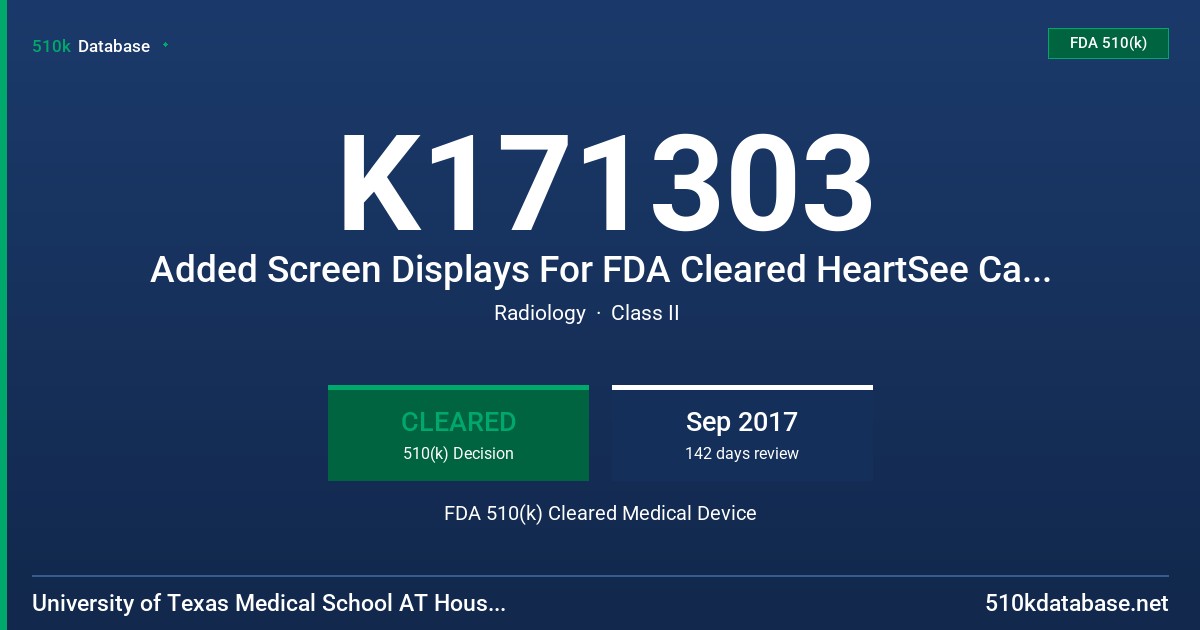 K171303 Added Screen Displays For FDA Cleared HeartSee Cardiac P.E.T Processing Software K143664 FDA 510(k) Cleared Medical Device
