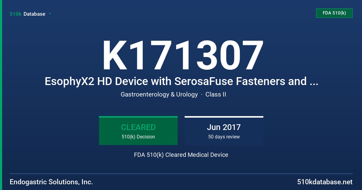 K171307 EsophyX2 HD Device with SerosaFuse Fasteners and Accessories, EsophyX Z Device with SerosaFuse Fasteners and Accessories FDA 510(k) Cleared Medical Device