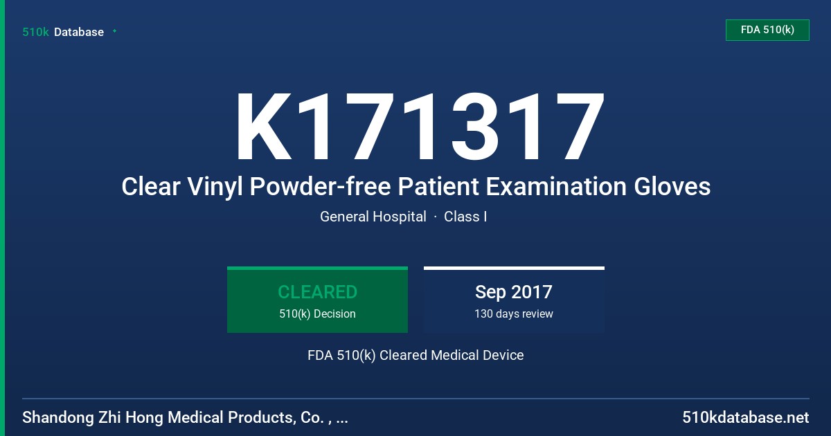 K171317 Clear Vinyl Powder-free Patient Examination Gloves FDA 510(k) Cleared Medical Device