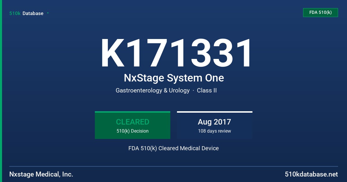 K171331 NxStage System One FDA 510(k) Cleared Medical Device