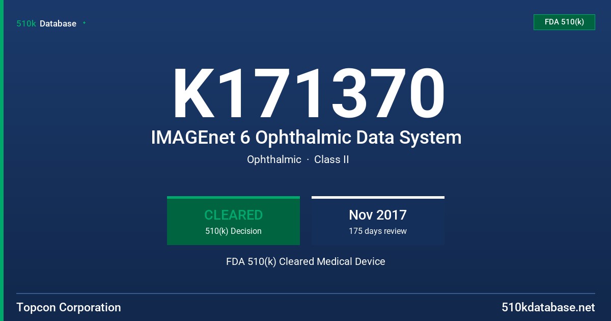 K171370 IMAGEnet 6 Ophthalmic Data System FDA 510(k) Cleared Medical Device