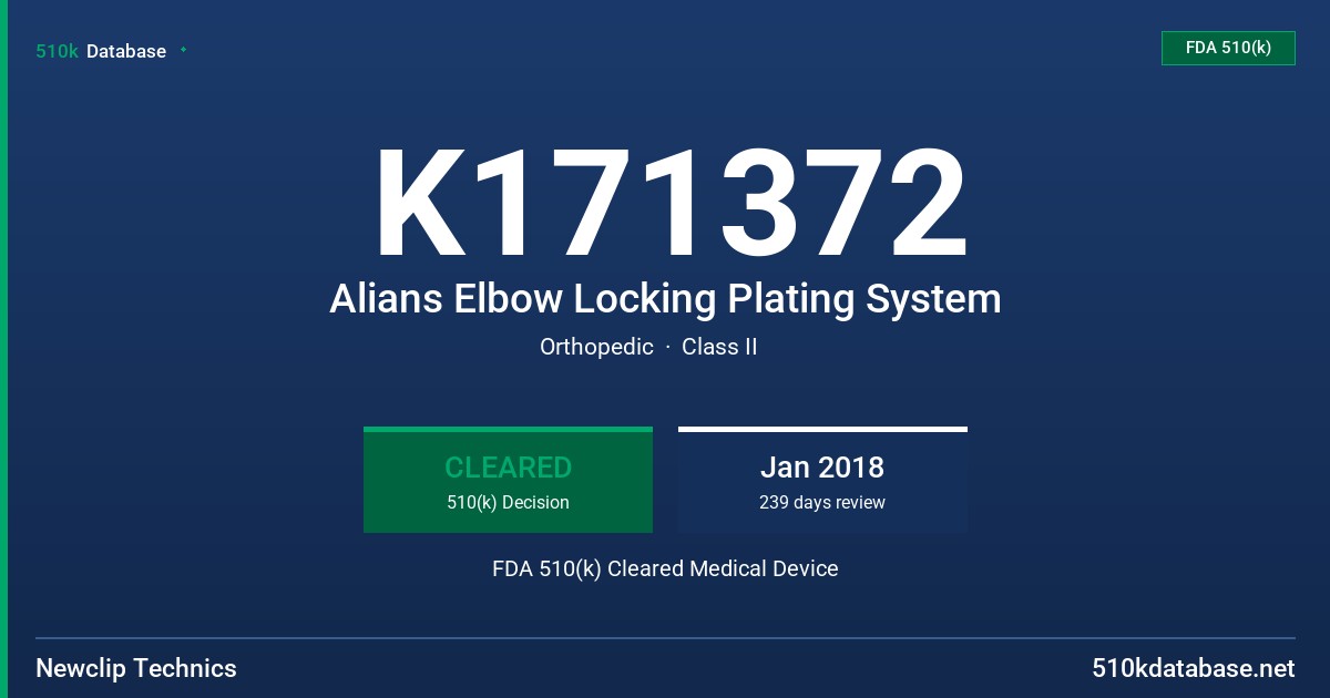 K171372 Alians Elbow Locking Plating System FDA 510(k) Cleared Medical Device