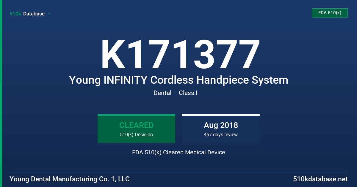 K171377 Young INFINITY Cordless Handpiece System FDA 510(k) Cleared Medical Device