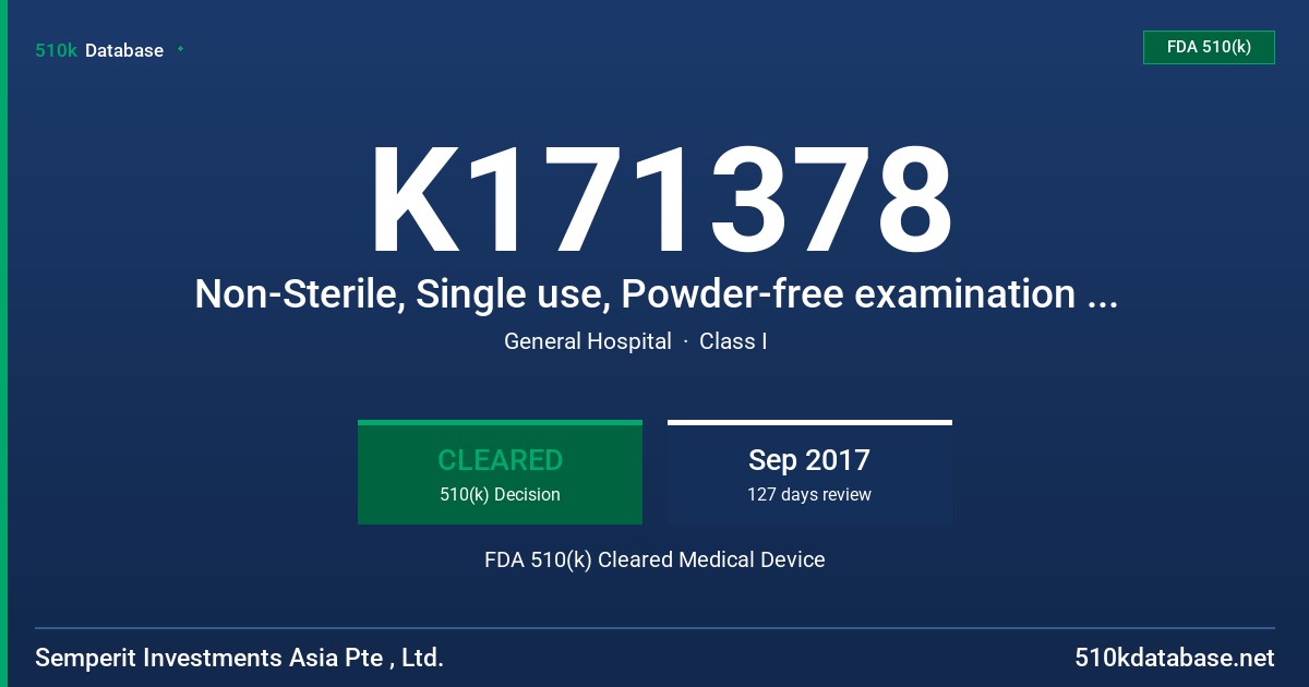 K171378 Non-Sterile, Single use, Powder-free examination glove tested for use with Chemotherapy drugs FDA 510(k) Cleared Medical Device
