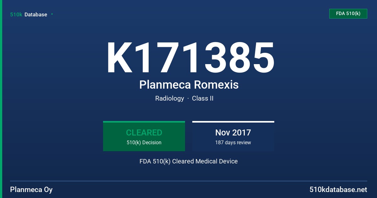 K171385 Planmeca Romexis FDA 510(k) Cleared Medical Device