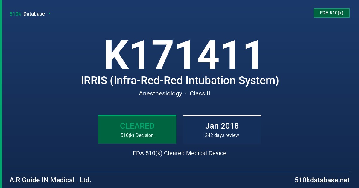 K171411 IRRIS (Infra-Red-Red Intubation System) FDA 510(k) Cleared Medical Device