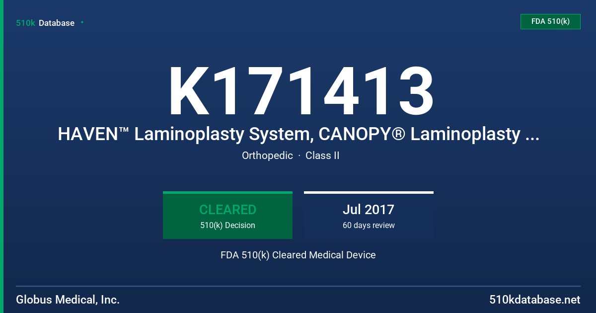 K171413 HAVEN™ Laminoplasty System, CANOPY® Laminoplasty Fixation System FDA 510(k) Cleared Medical Device