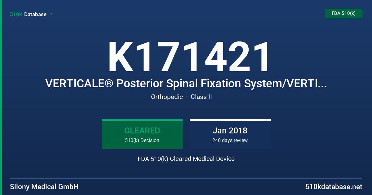 K171421 VERTICALE® Posterior Spinal Fixation System/VERTICALE® System FDA 510(k) Cleared Medical Device