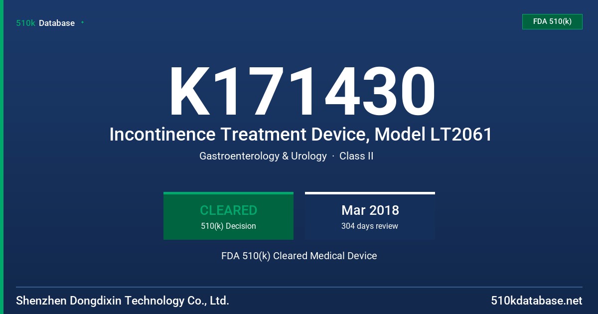 K171430 Incontinence Treatment Device, Model LT2061 FDA 510(k) Cleared Medical Device