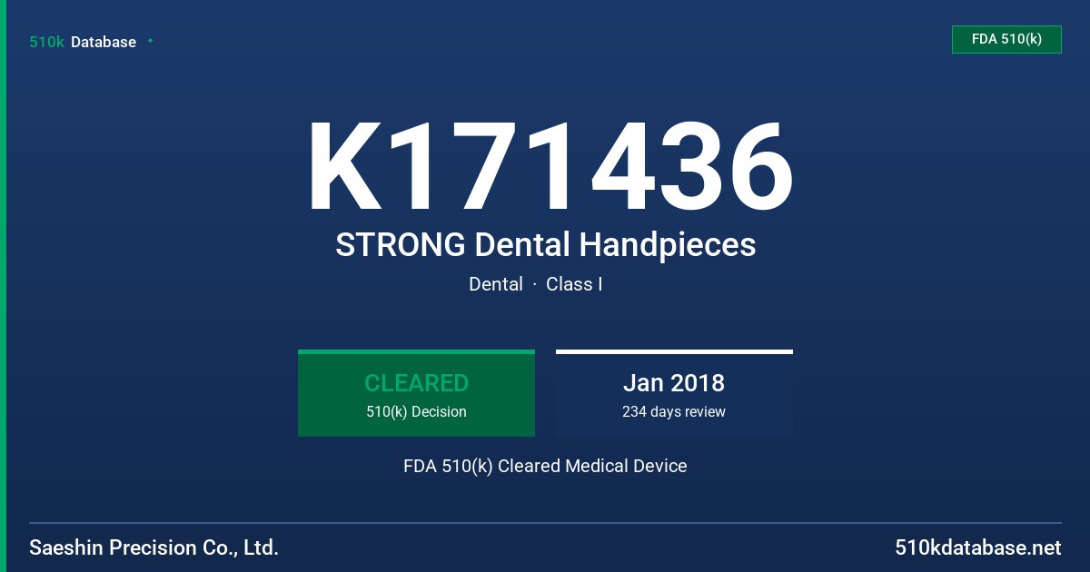 K171436 STRONG Dental Handpieces FDA 510(k) Cleared Medical Device