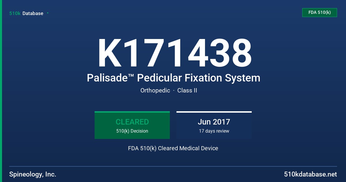 K171438 Palisade™ Pedicular Fixation System FDA 510(k) Cleared Medical Device