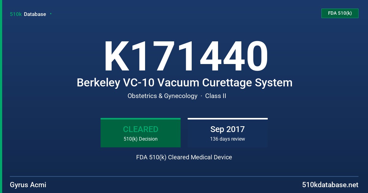 K171440 Berkeley VC-10 Vacuum Curettage System FDA 510(k) Cleared Medical Device