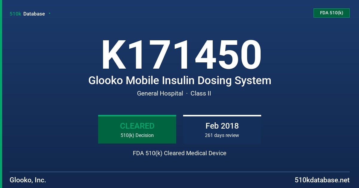K171450 Glooko Mobile Insulin Dosing System FDA 510(k) Cleared Medical Device