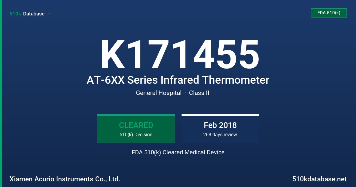 K171455 AT-6XX Series Infrared Thermometer FDA 510(k) Cleared Medical Device