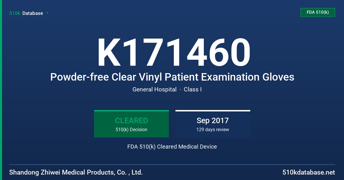 K171460 Powder-free Clear Vinyl Patient Examination Gloves FDA 510(k) Cleared Medical Device