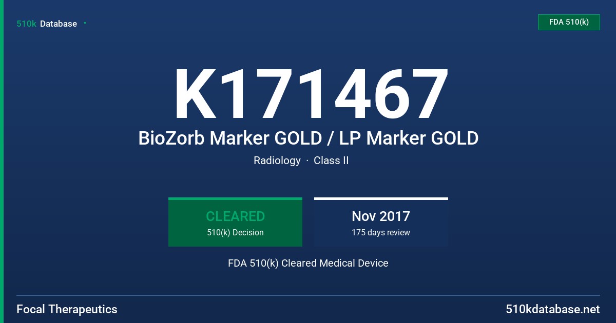 K171467 BioZorb Marker GOLD / LP Marker GOLD FDA 510(k) Cleared Medical Device