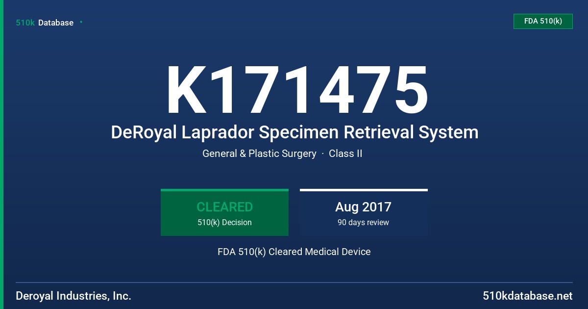 K171475 DeRoyal Laprador Specimen Retrieval System FDA 510(k) Cleared Medical Device