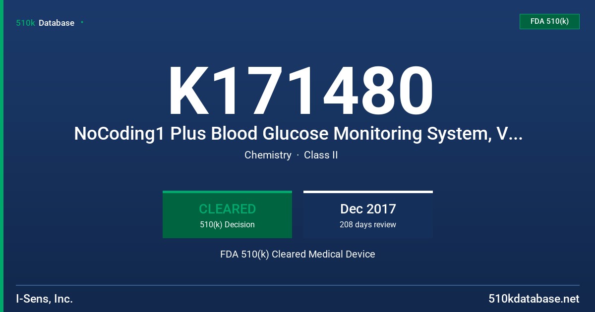 K171480 NoCoding1 Plus Blood Glucose Monitoring System, VeraSens Blood Glucose Monitoring System FDA 510(k) Cleared Medical Device