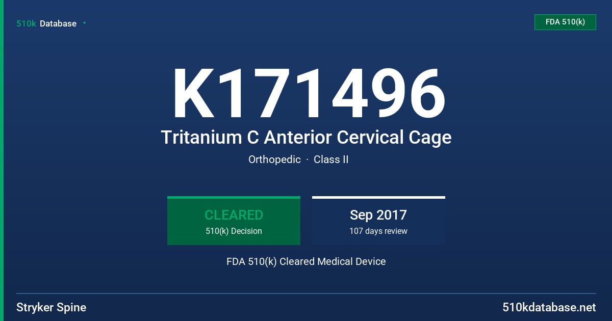 K171496 Tritanium C Anterior Cervical Cage FDA 510(k) Cleared Medical Device