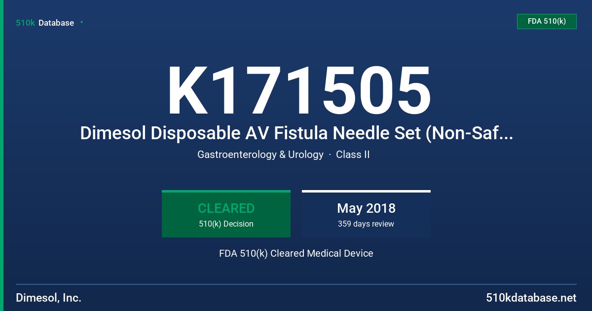 K171505 Dimesol Disposable AV Fistula Needle Set (Non-Safety Series) and Dimesol Disposable AV Fistula Needle Set (Safety Series) FDA 510(k) Cleared Medical Device