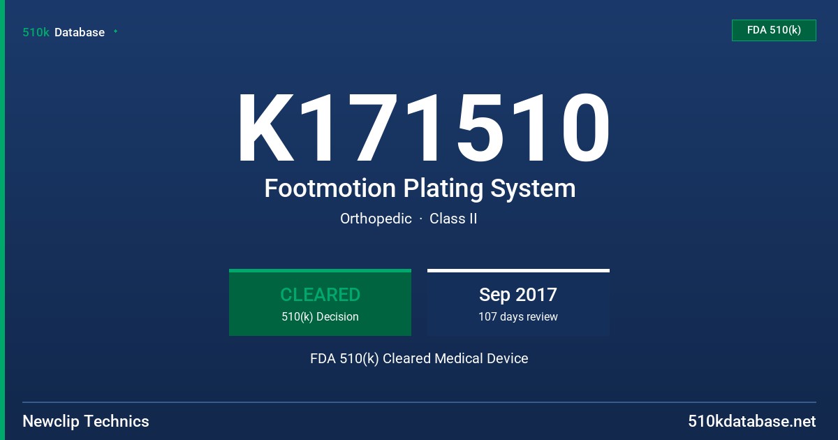 K171510 Footmotion Plating System FDA 510(k) Cleared Medical Device