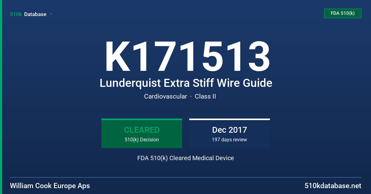 K171513 Lunderquist Extra Stiff Wire Guide FDA 510(k) Cleared Medical Device