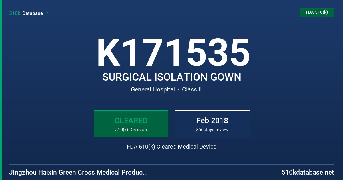 K171535 SURGICAL ISOLATION GOWN FDA 510(k) Cleared Medical Device