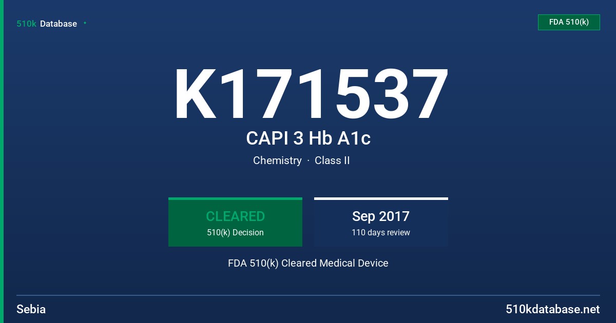 K171537 CAPI 3 Hb A1c FDA 510(k) Cleared Medical Device