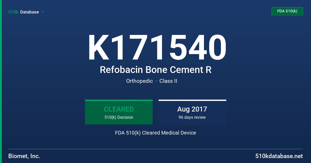 K171540 Refobacin Bone Cement R FDA 510(k) Cleared Medical Device