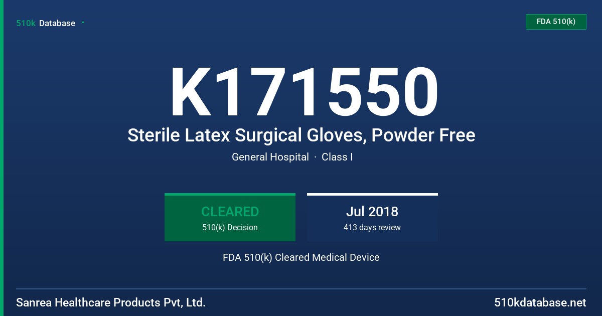 K171550 Sterile Latex Surgical Gloves, Powder Free FDA 510(k) Cleared Medical Device