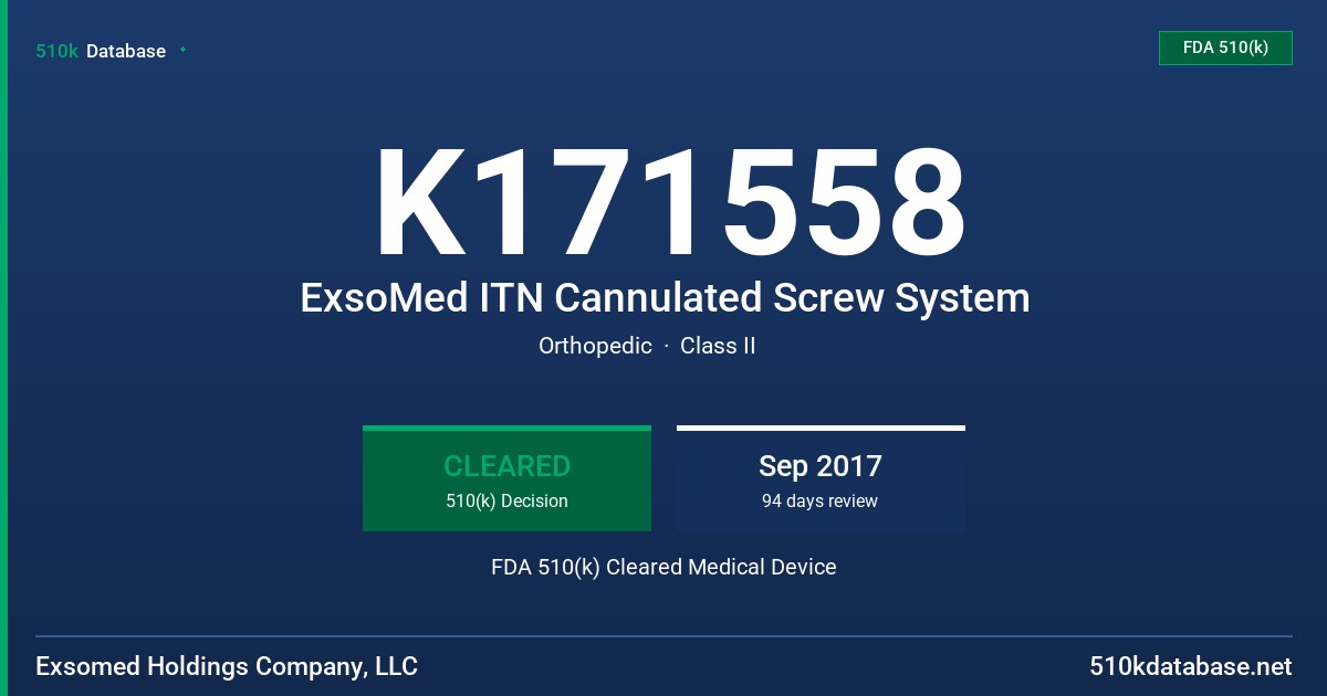 K171558 ExsoMed ITN Cannulated Screw System FDA 510(k) Cleared Medical Device