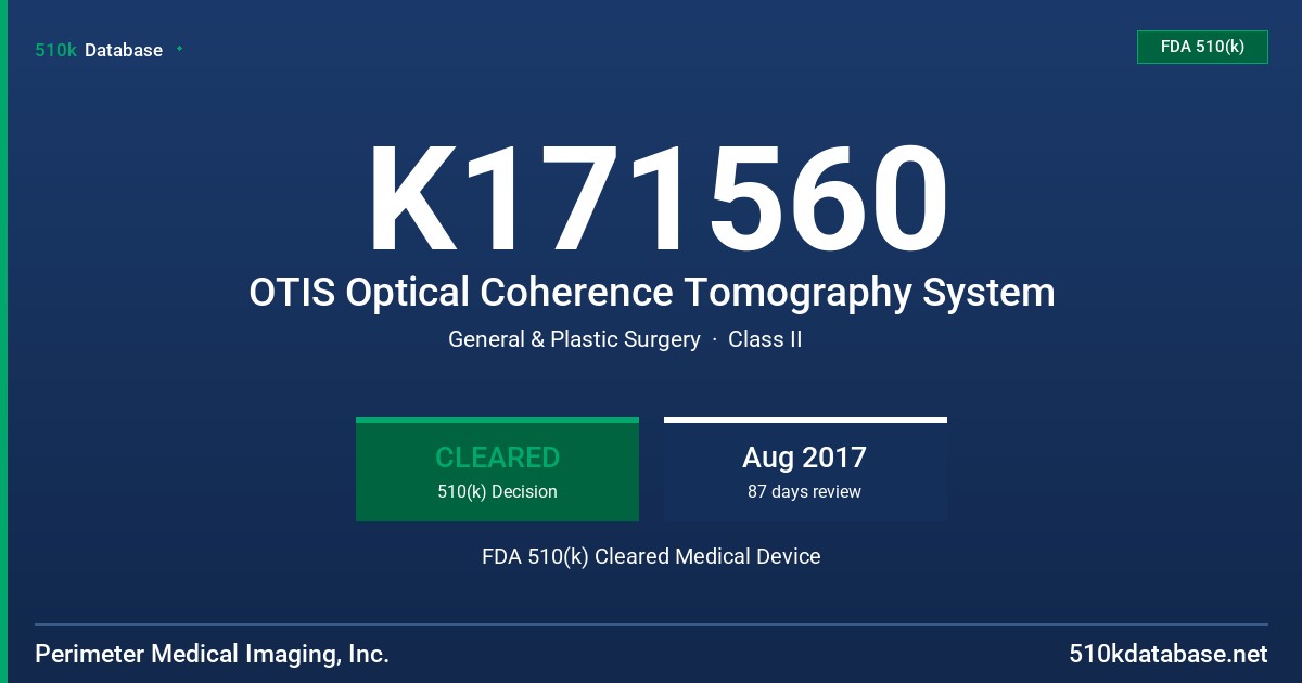K171560 OTIS Optical Coherence Tomography System FDA 510(k) Cleared Medical Device