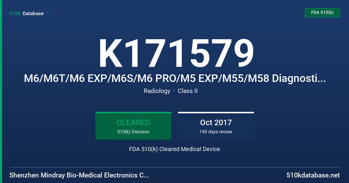 K171579 M6/M6T/M6 EXP/M6S/M6 PRO/M5 EXP/M55/M58 Diagnostic Ultrasound System FDA 510(k) Cleared Medical Device