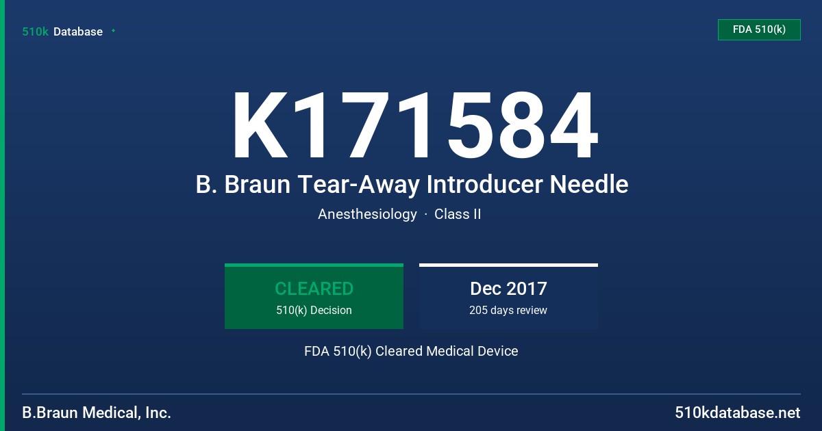 K171584 B. Braun Tear-Away Introducer Needle FDA 510(k) Cleared Medical Device